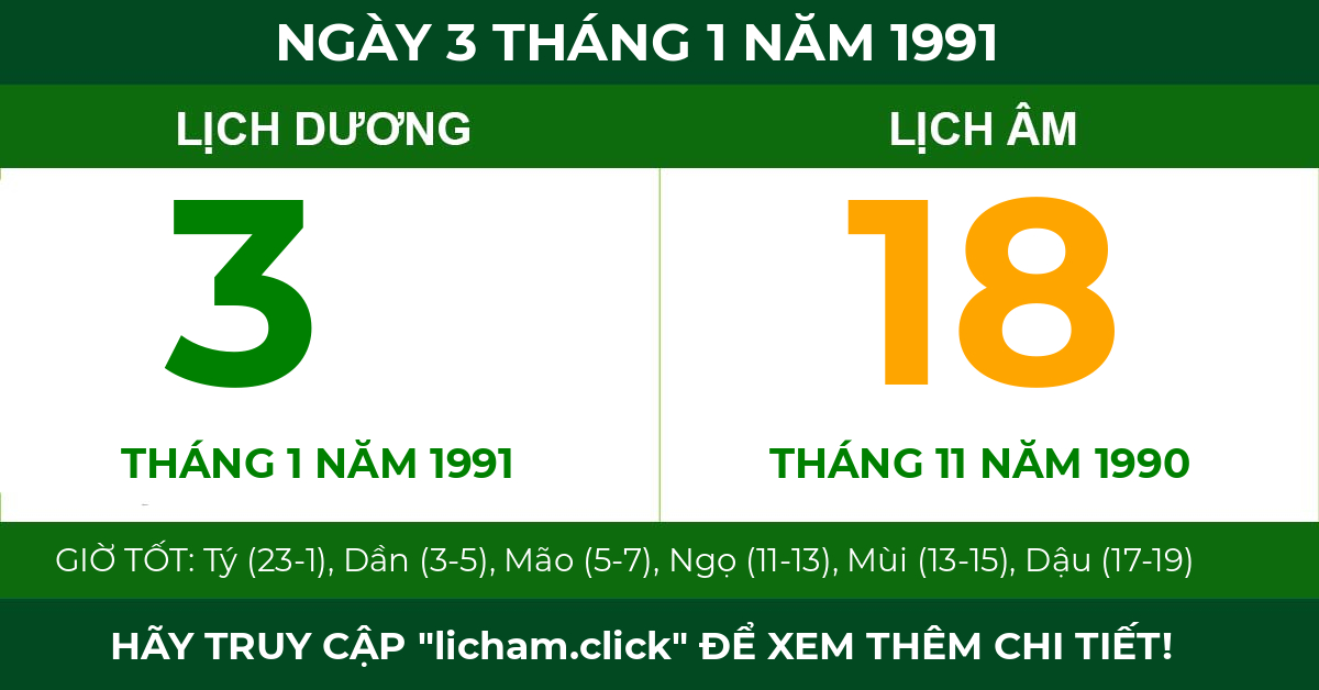 lịch âm ngày 3 tháng 1 năm 1991