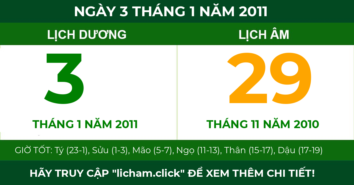lịch âm ngày 3 tháng 1 năm 2011