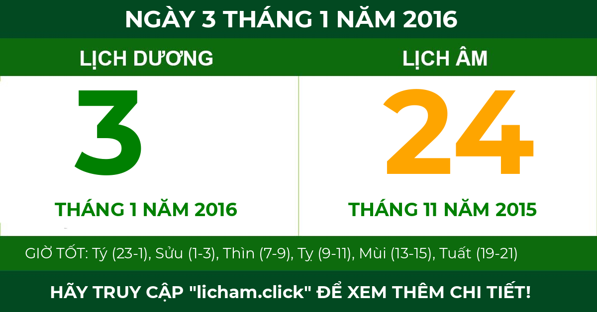 lịch âm ngày 3 tháng 1 năm 2016