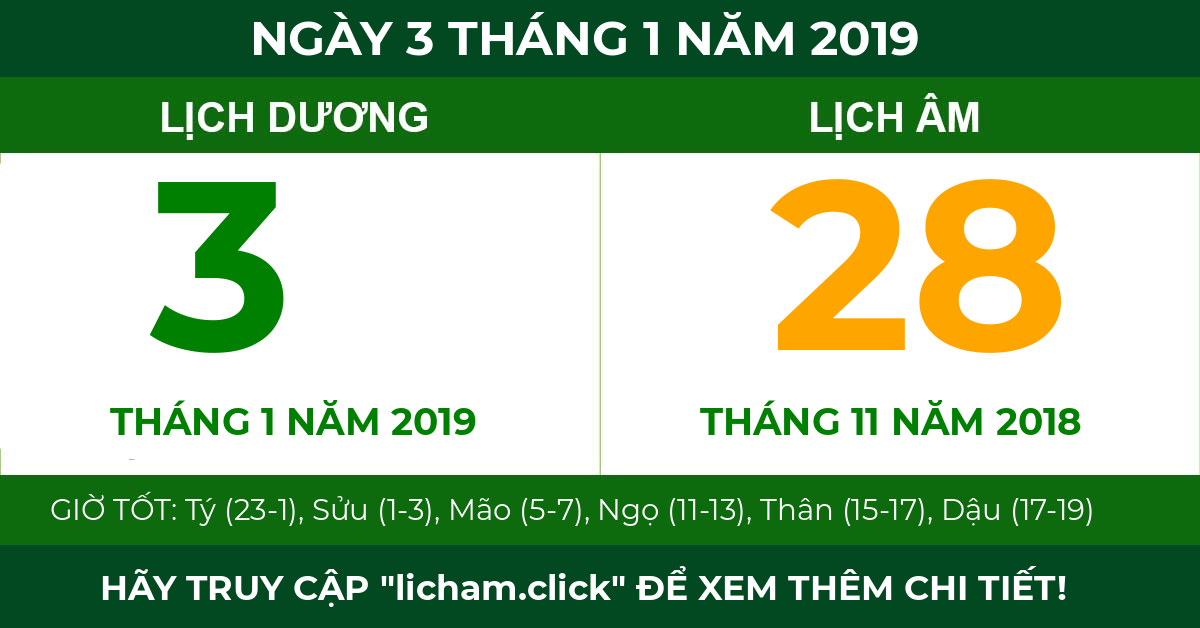 lịch âm ngày 3 tháng 1 năm 2019