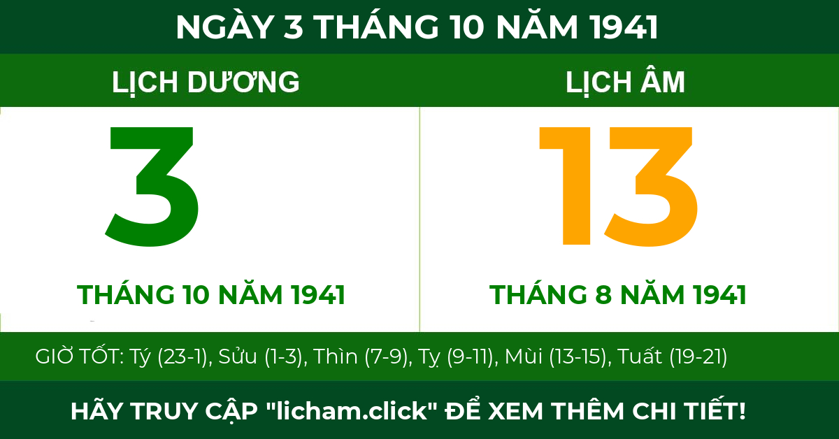 lịch âm ngày 3 tháng 10 năm 1941