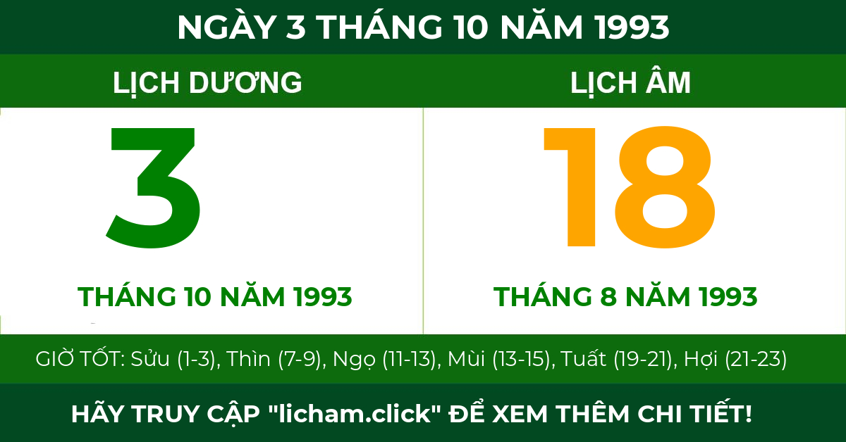 lịch âm ngày 3 tháng 10 năm 1993
