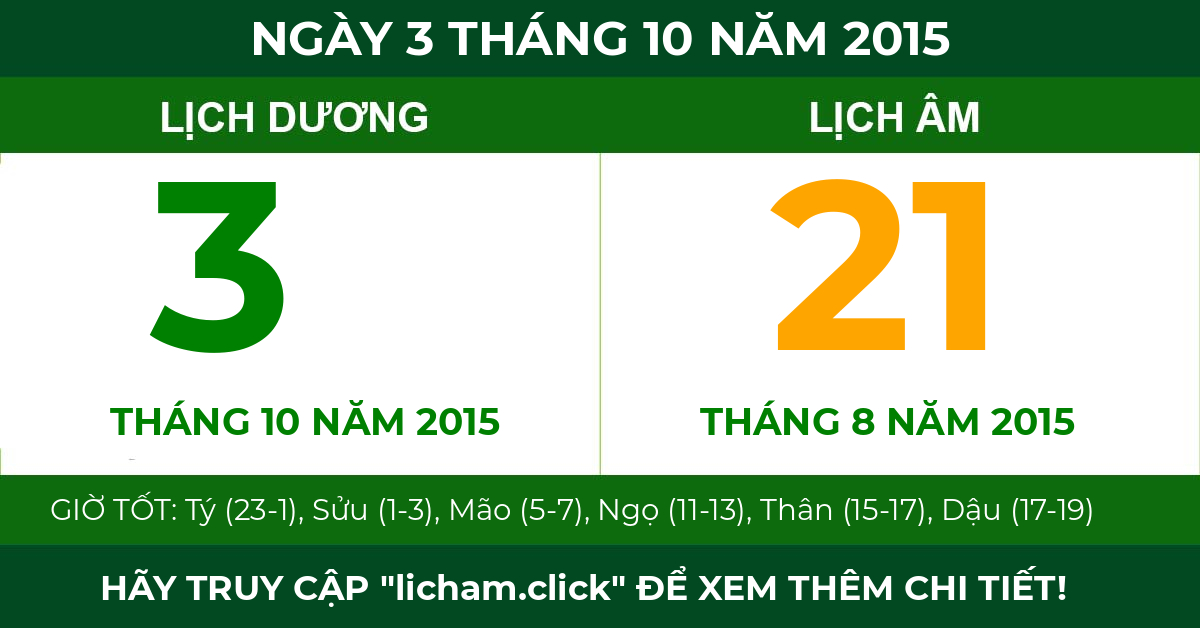 lịch âm ngày 3 tháng 10 năm 2015