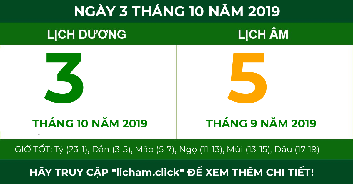 lịch âm ngày 3 tháng 10 năm 2019