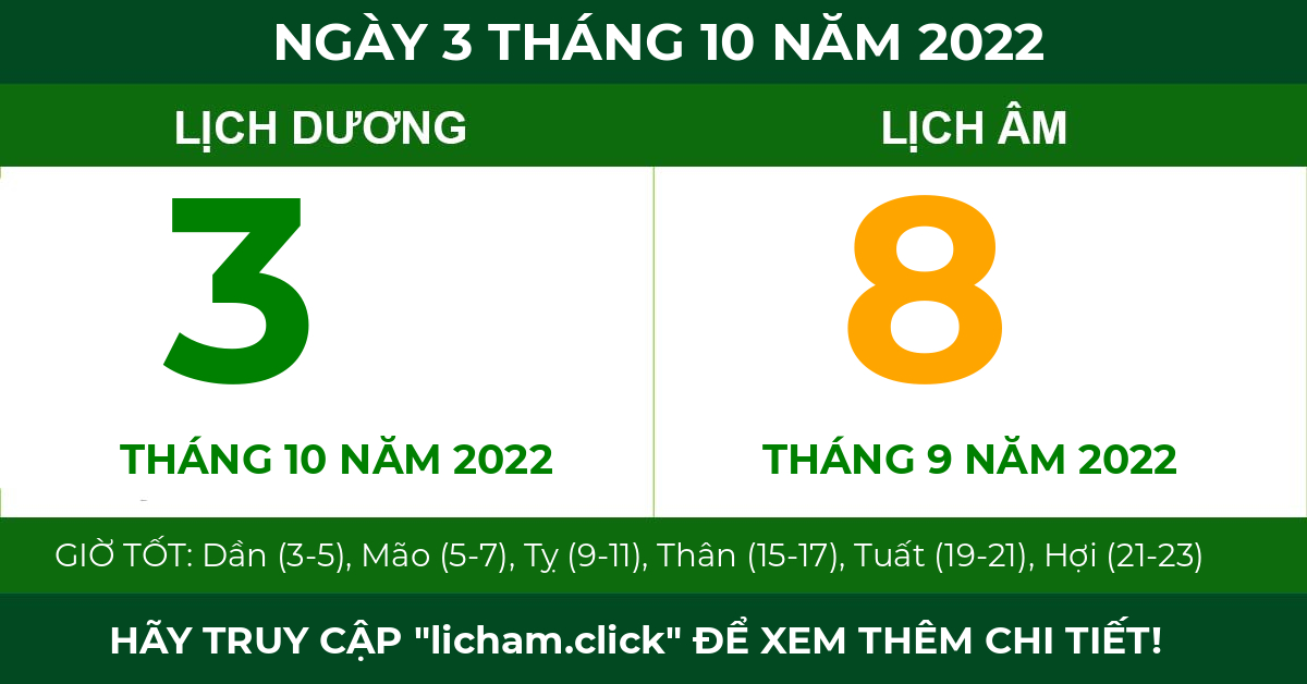 lịch âm ngày 3 tháng 10 năm 2022