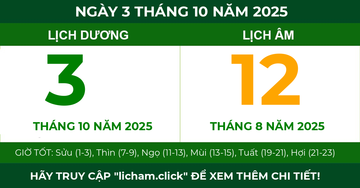 lịch âm ngày 3 tháng 10 năm 2025