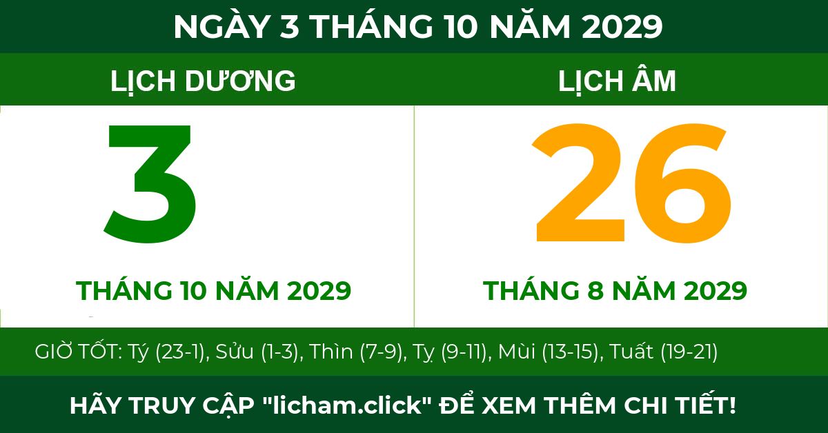 lịch âm ngày 3 tháng 10 năm 2029