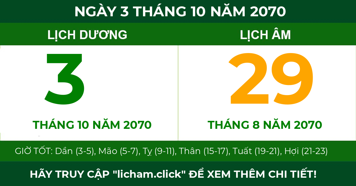 lịch âm ngày 3 tháng 10 năm 2070