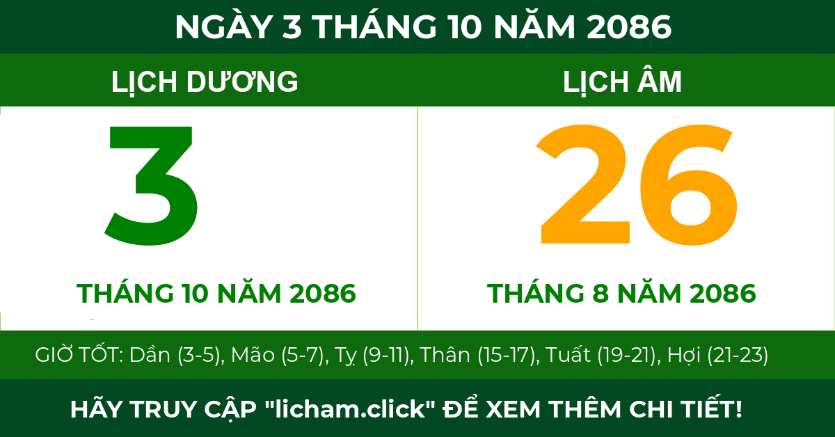 lịch âm ngày 3 tháng 10 năm 2086