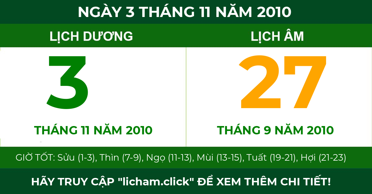lịch âm ngày 3 tháng 11 năm 2010