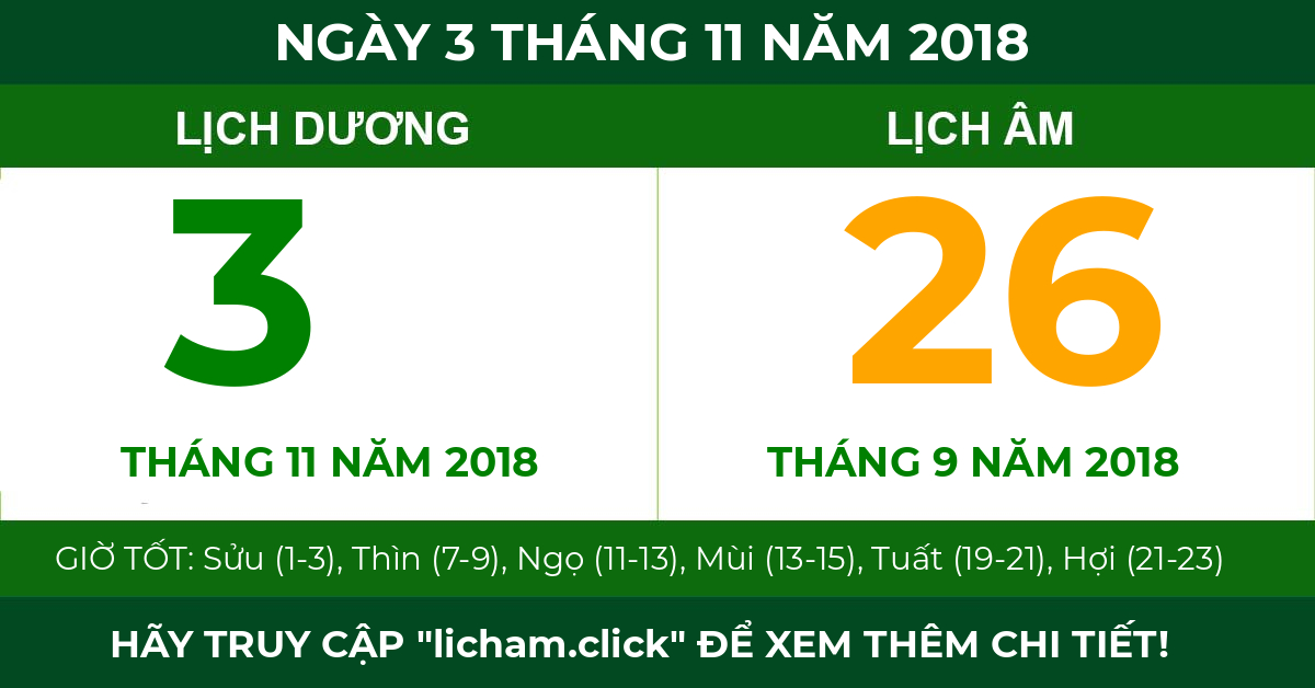 lịch âm ngày 3 tháng 11 năm 2018