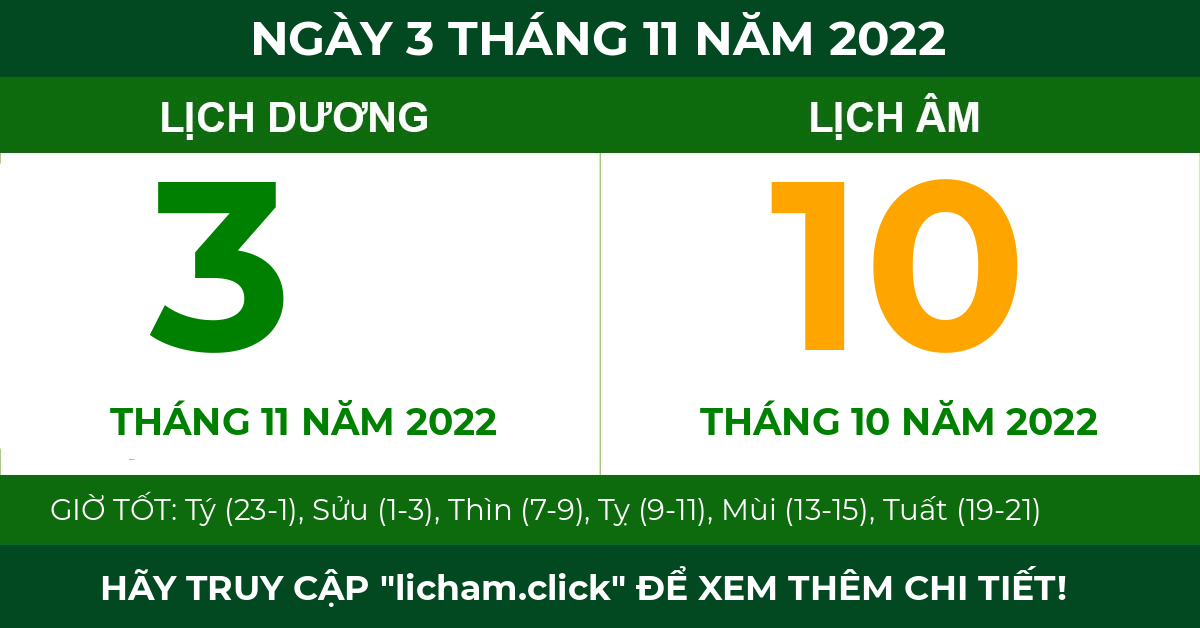 lịch âm ngày 3 tháng 11 năm 2022