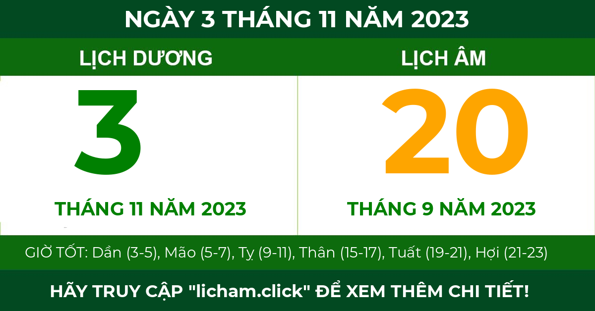 lịch âm ngày 3 tháng 11 năm 2023