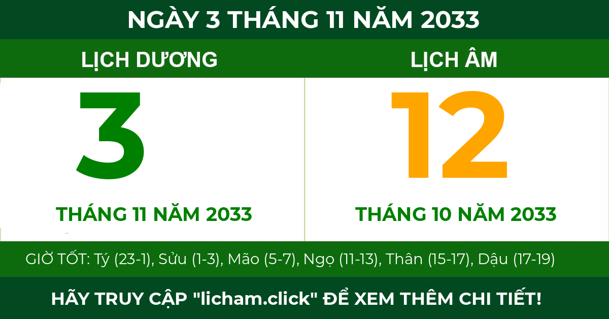 lịch âm ngày 3 tháng 11 năm 2033