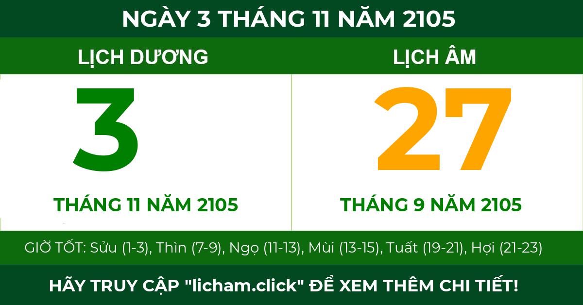 lịch âm ngày 3 tháng 11 năm 2105