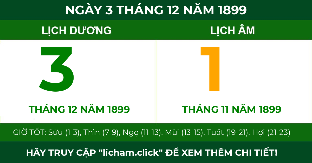 lịch âm ngày 3 tháng 12 năm 1899