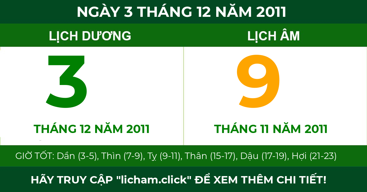 lịch âm ngày 3 tháng 12 năm 2011
