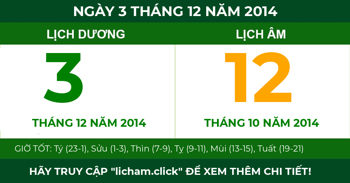lịch âm ngày 3 tháng 12 năm 2014