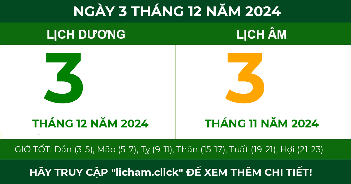 lịch âm ngày 3 tháng 12 năm 2024