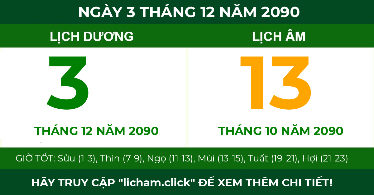 lịch âm ngày 3 tháng 12 năm 2090