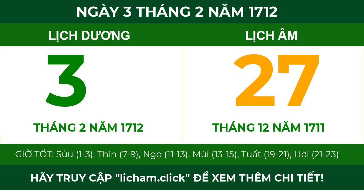 lịch âm ngày 3 tháng 2 năm 1712