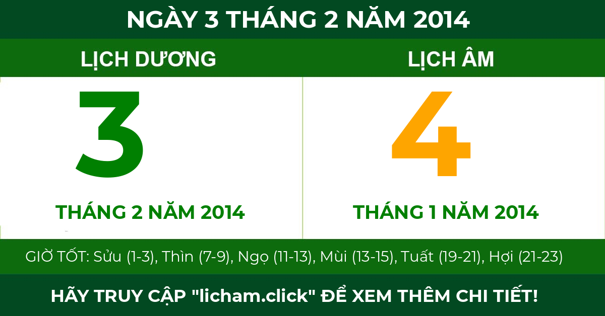 lịch âm ngày 3 tháng 2 năm 2014