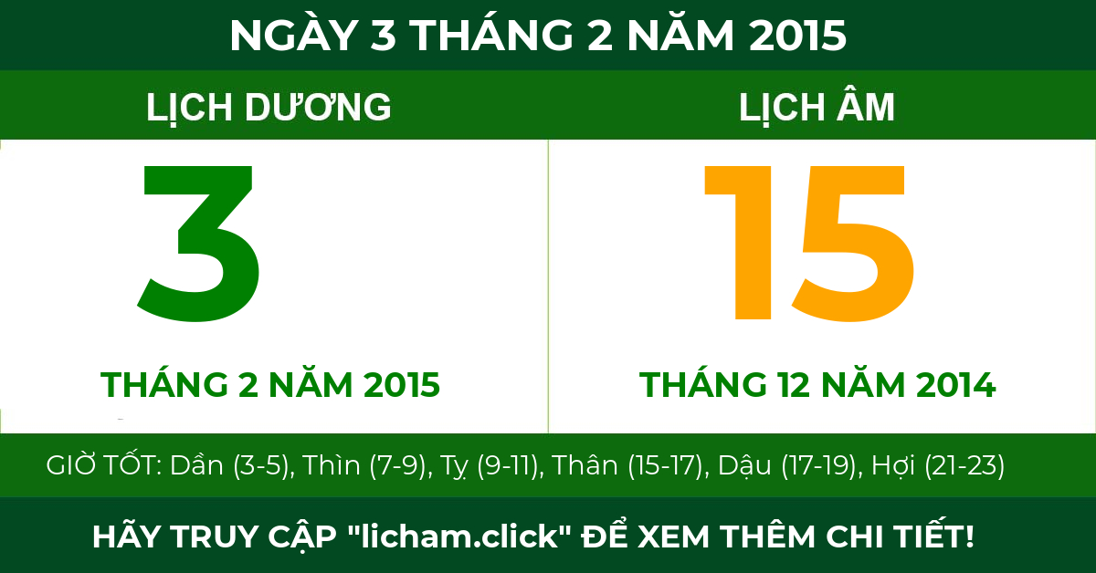 lịch âm ngày 3 tháng 2 năm 2015