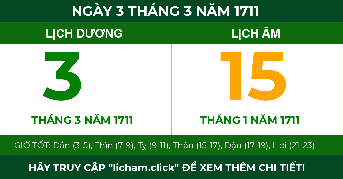 lịch âm ngày 3 tháng 3 năm 1711