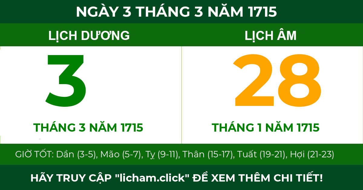 lịch âm ngày 3 tháng 3 năm 1715