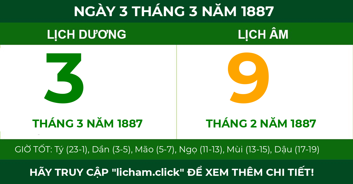 lịch âm ngày 3 tháng 3 năm 1887