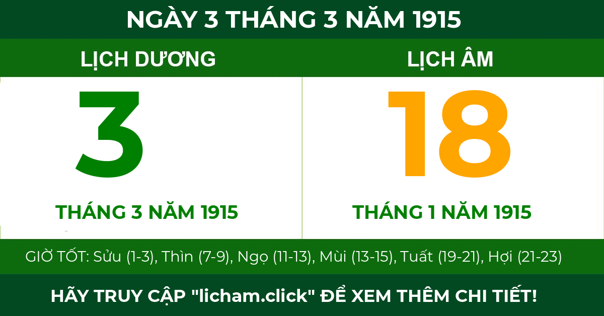 lịch âm ngày 3 tháng 3 năm 1915