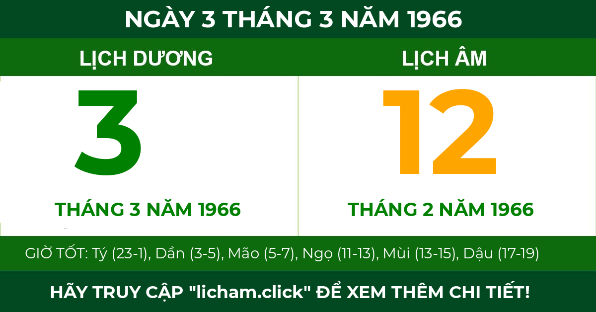 lịch âm ngày 3 tháng 3 năm 1966
