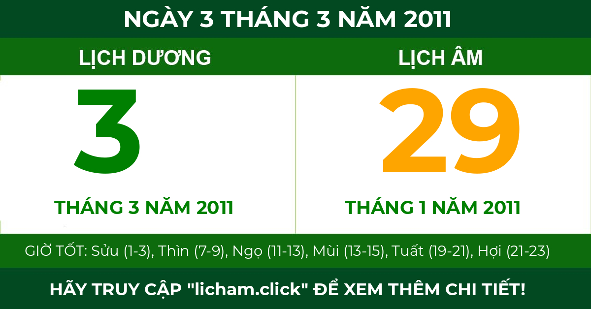 lịch âm ngày 3 tháng 3 năm 2011