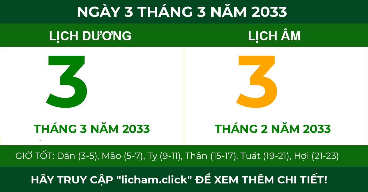 lịch âm ngày 3 tháng 3 năm 2033