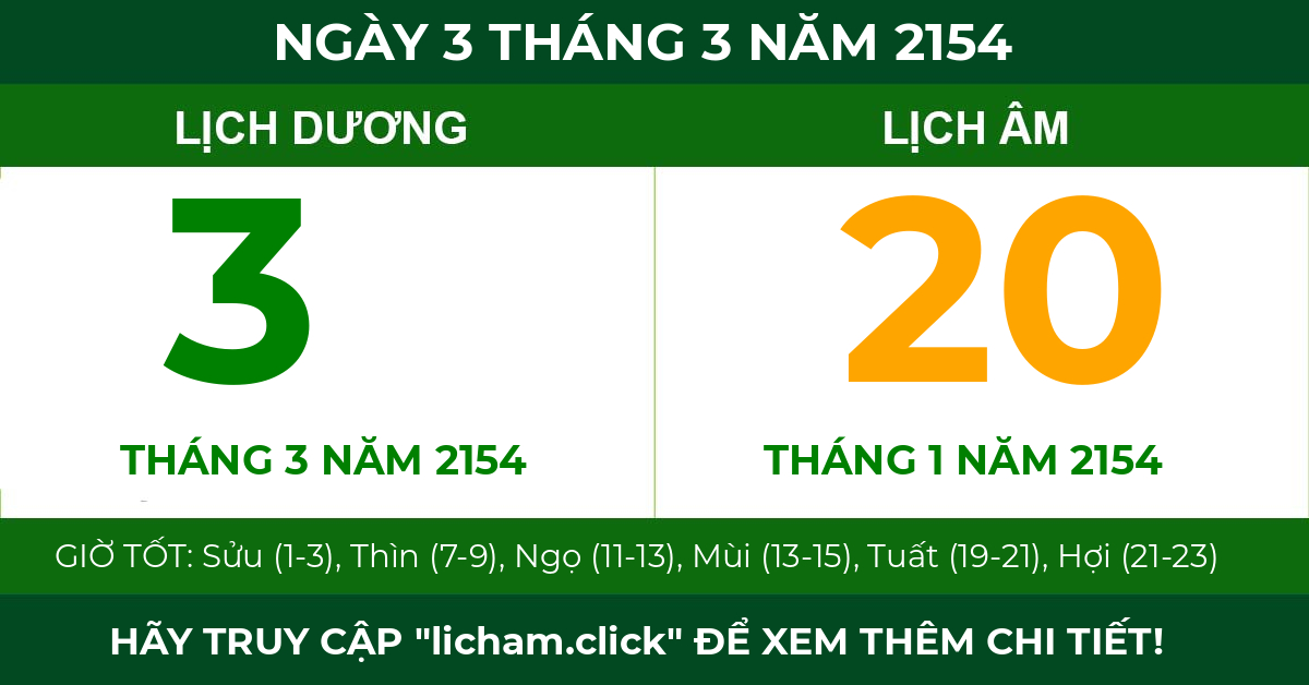 lịch âm ngày 3 tháng 3 năm 2154