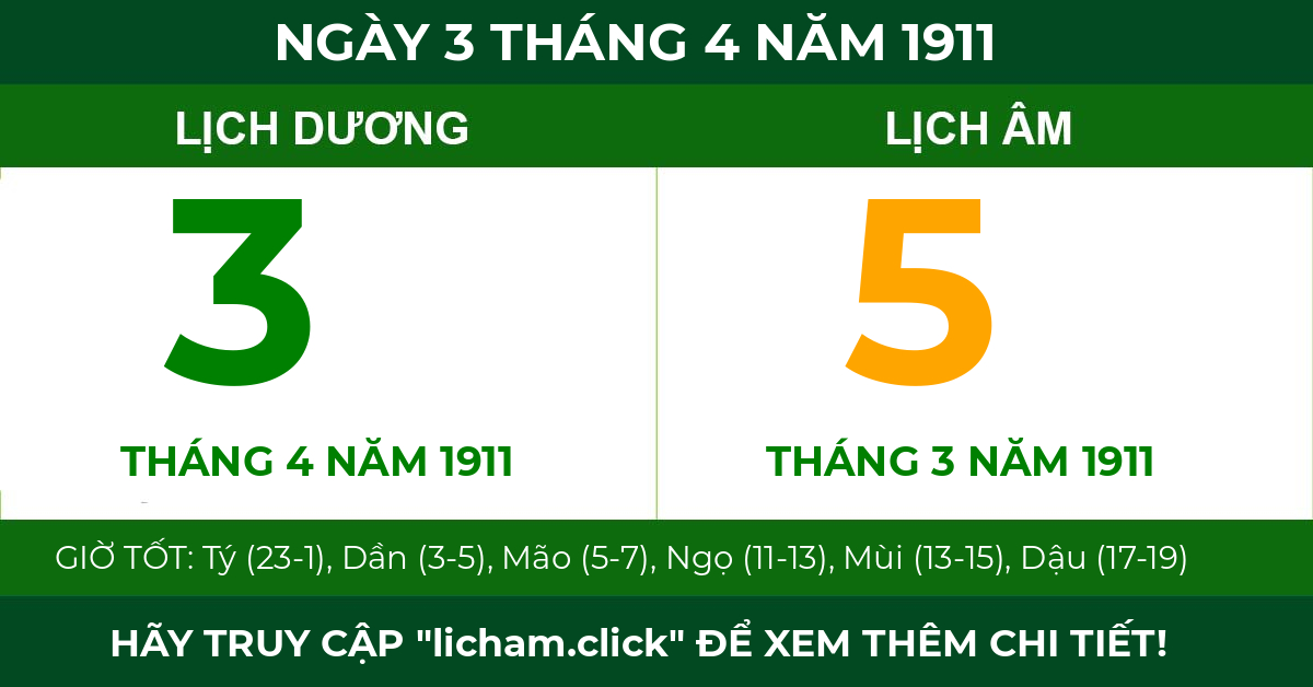 lịch âm ngày 3 tháng 4 năm 1911