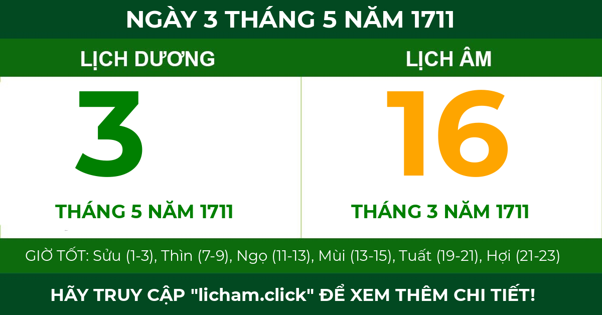 lịch âm ngày 3 tháng 5 năm 1711