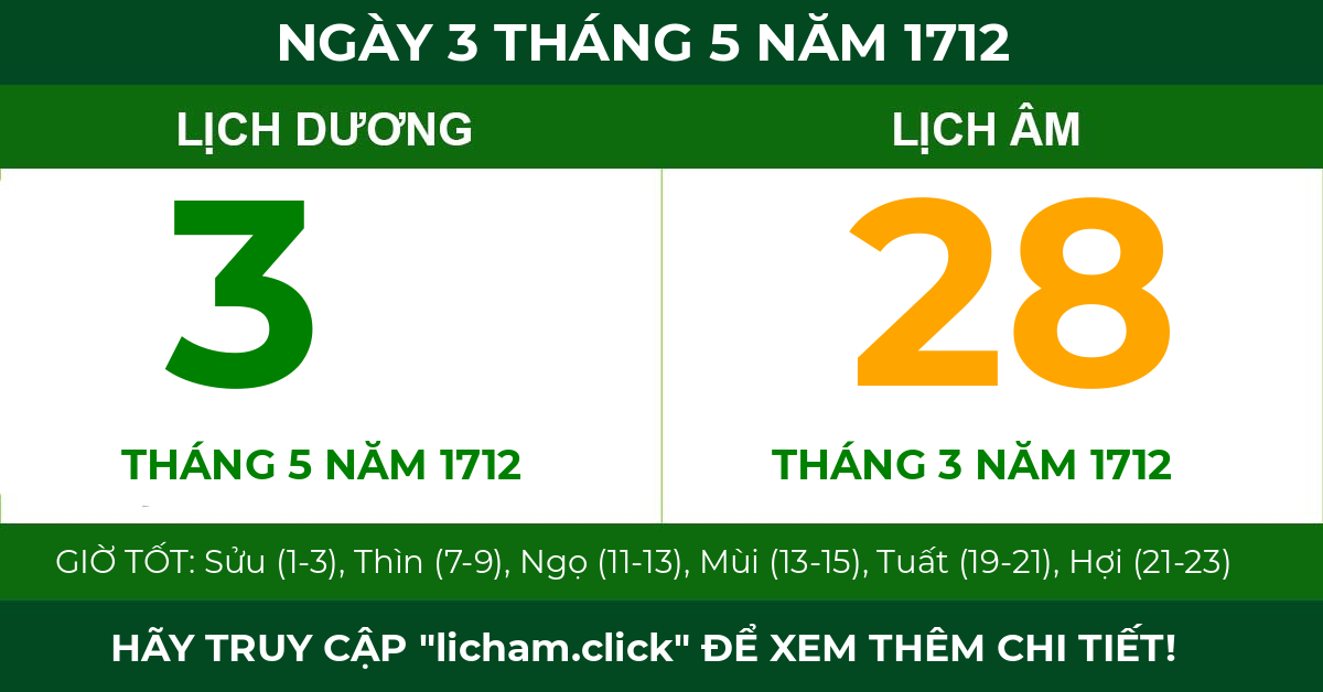 lịch âm ngày 3 tháng 5 năm 1712