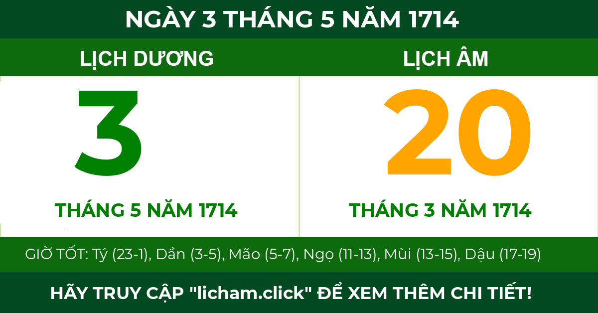 lịch âm ngày 3 tháng 5 năm 1714