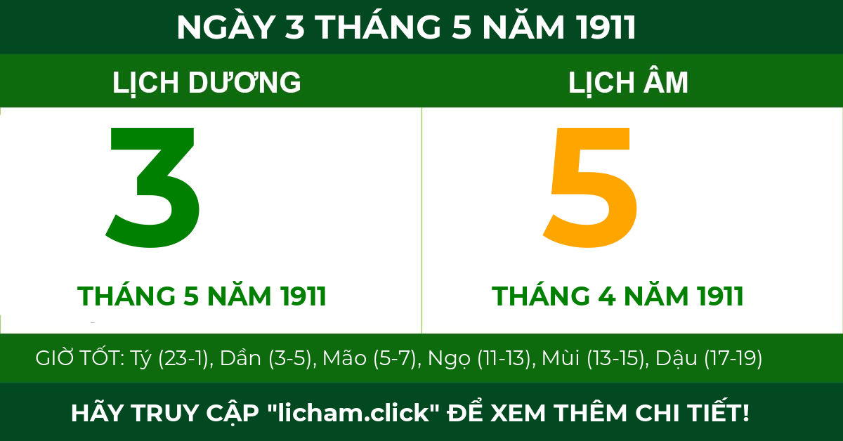 lịch âm ngày 3 tháng 5 năm 1911