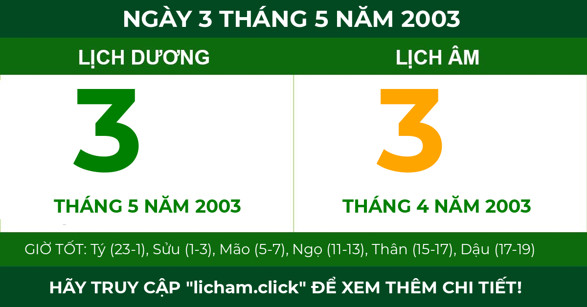 lịch âm ngày 3 tháng 5 năm 2003