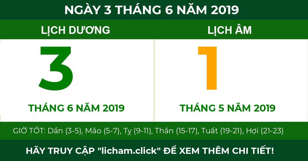 lịch âm ngày 3 tháng 6 năm 2019
