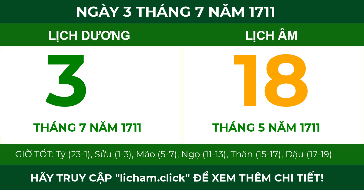 lịch âm ngày 3 tháng 7 năm 1711