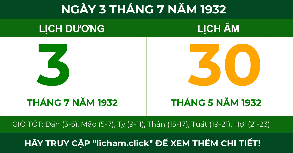 lịch âm ngày 3 tháng 7 năm 1932