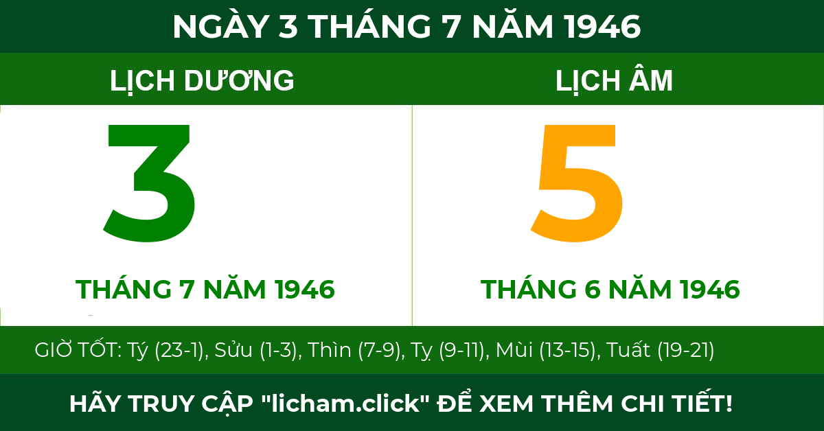 lịch âm ngày 3 tháng 7 năm 1946