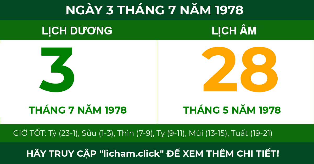 lịch âm ngày 3 tháng 7 năm 1978