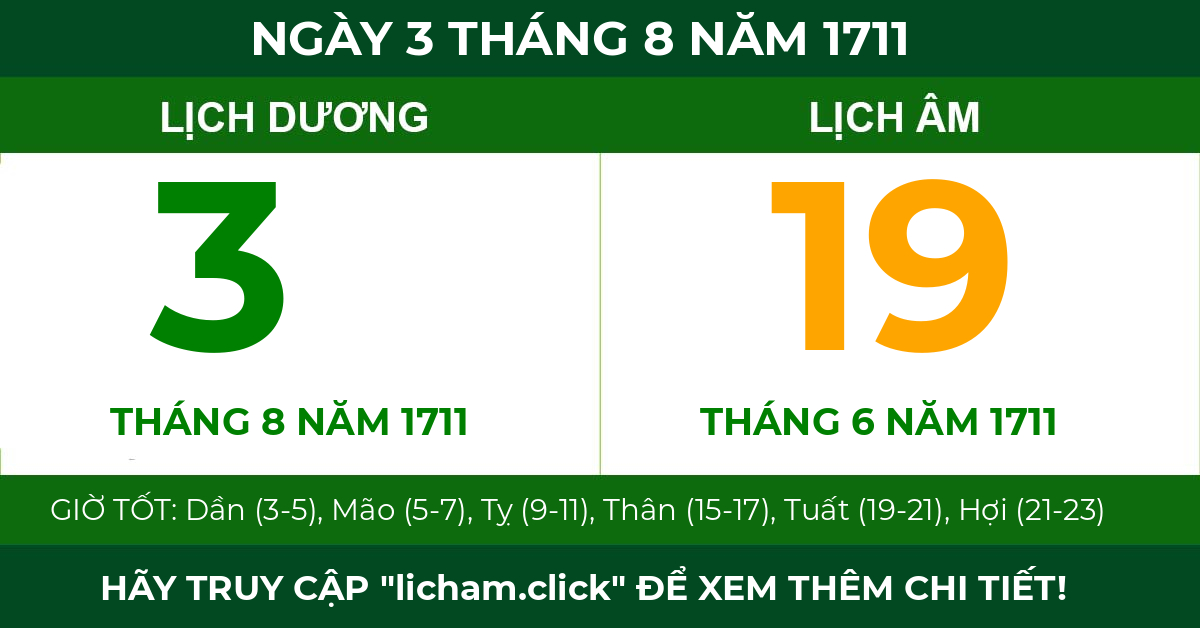 lịch âm ngày 3 tháng 8 năm 1711