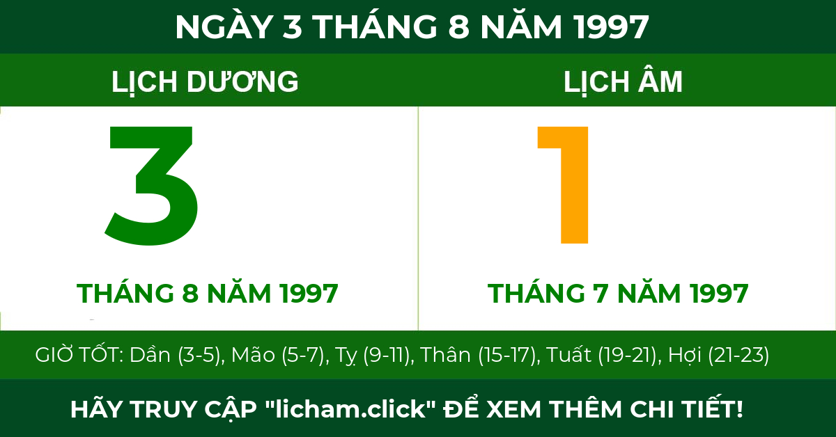 lịch âm ngày 3 tháng 8 năm 1997