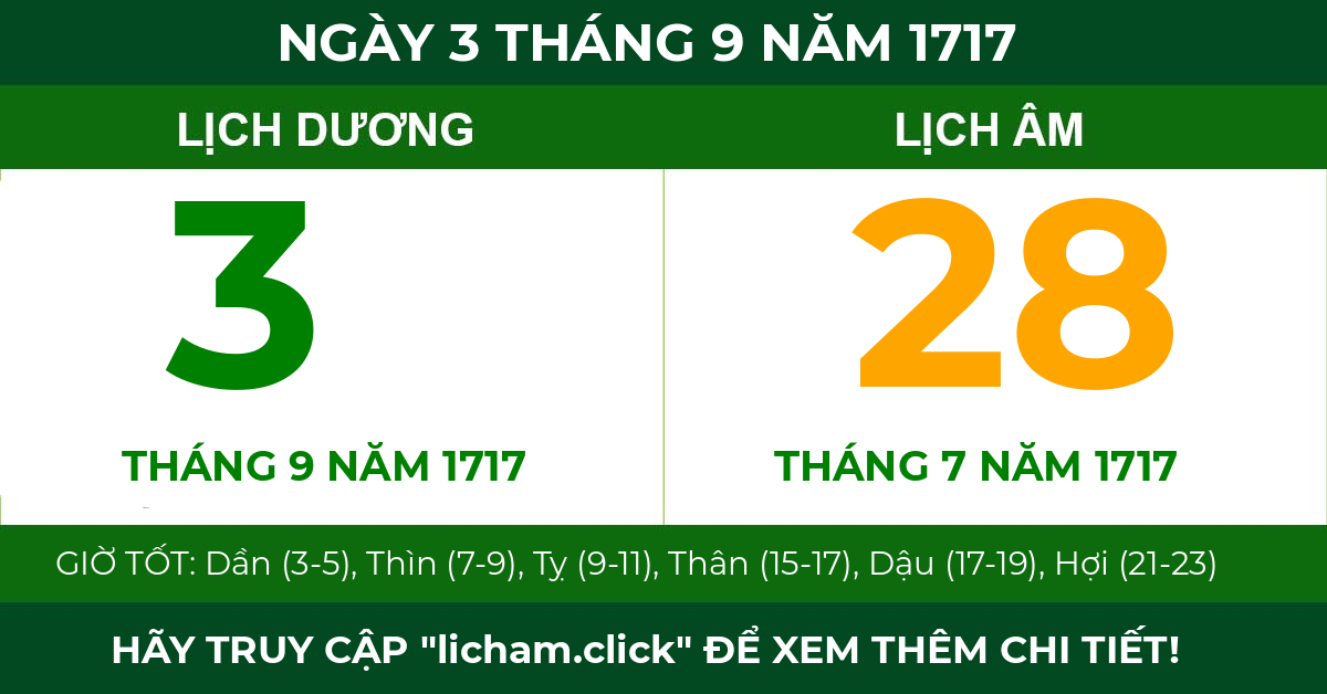 lịch âm ngày 3 tháng 9 năm 1717