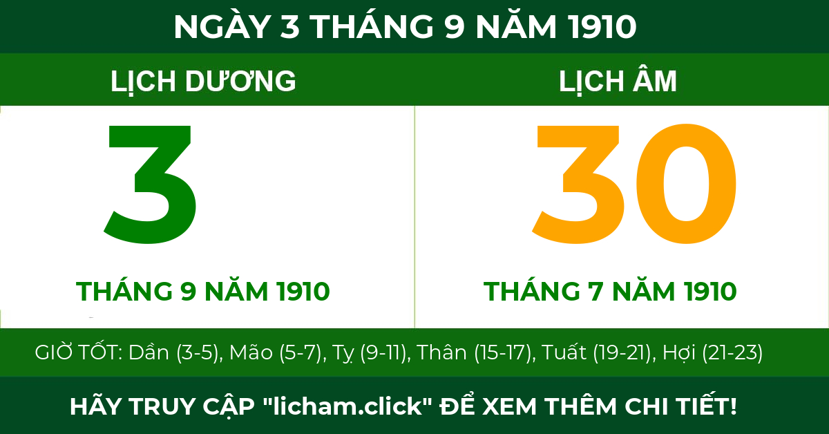 lịch âm ngày 3 tháng 9 năm 1910